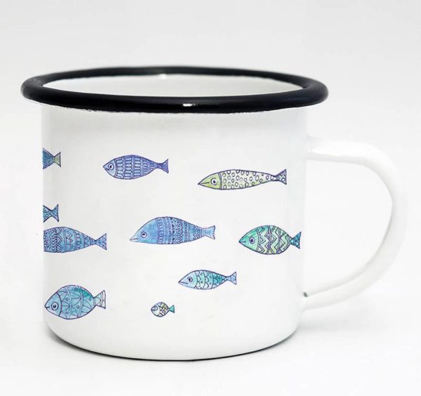 Emaille - Tasse Fischschwarm - 300 ml 1