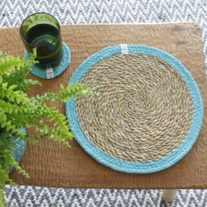 Tischset aus Seegras und Jute natural/turquoise von ReSpiin