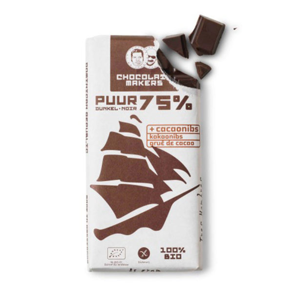 Bio-Schokolade Schokofahrt Tres Hombres 75 % mit Kakaonibs von Chokolatemakers
