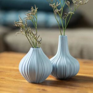 Vase Vintage bauchig blue und Vase kugelig blue von Tranquillo