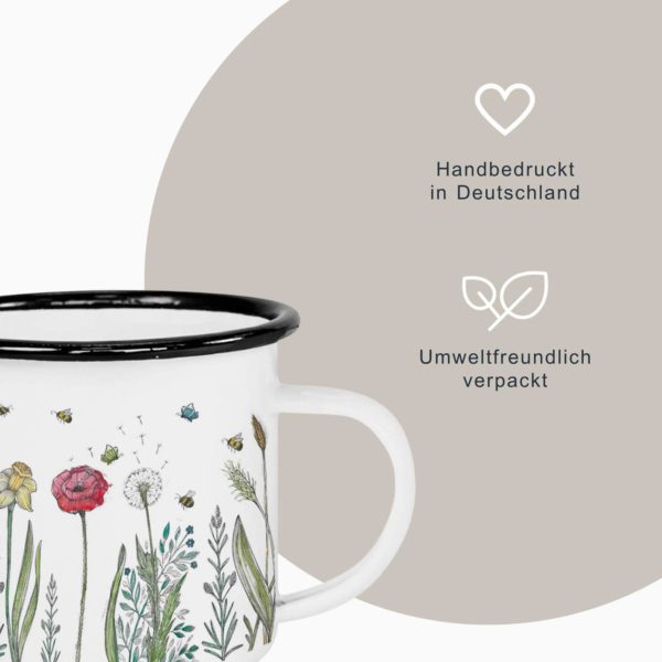 Emaille - Tasse Blumenwiese - 300 ml Handbedruckt in Deutschland