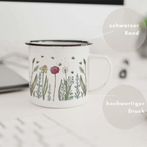 Emaille - Tasse Blumenwiese - 300 ml Handbedruckt in Deutschland