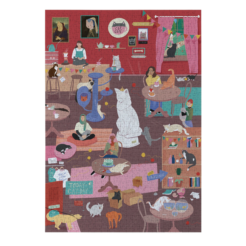 Puzzle Katzencafe - 1000 Teile 1 Katzencafé Puzzle von Willa Wunst – liebevoll illustriertes 1000-Teile-Puzzle im ökolaedchen, hochwertig und nachhaltig produziert