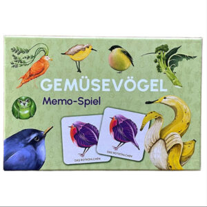 Memo-Spiel mit 48 Karten 7 Memo-Spiel „Spielspaß mit Gemüsevögeln“ mit 24 bunten Gemüsevogel-Paaren in dekorativer Schachtel